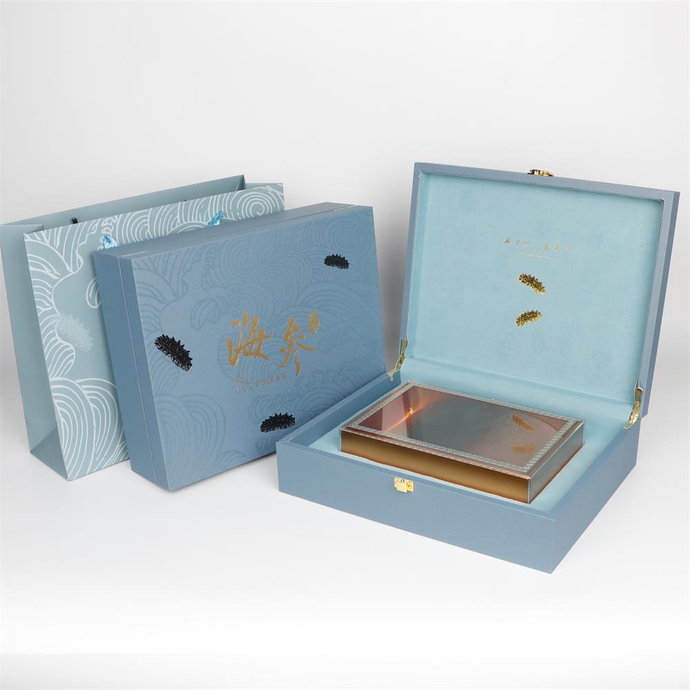 新款蓝色海参包装盒高档250克500克淡干海参礼品盒空盒子定制