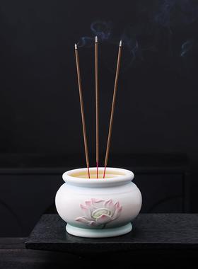 丹青瓷艺陶瓷莲花香炉家用供奉线香竹签香炉佛堂供桌佛具供奉用品