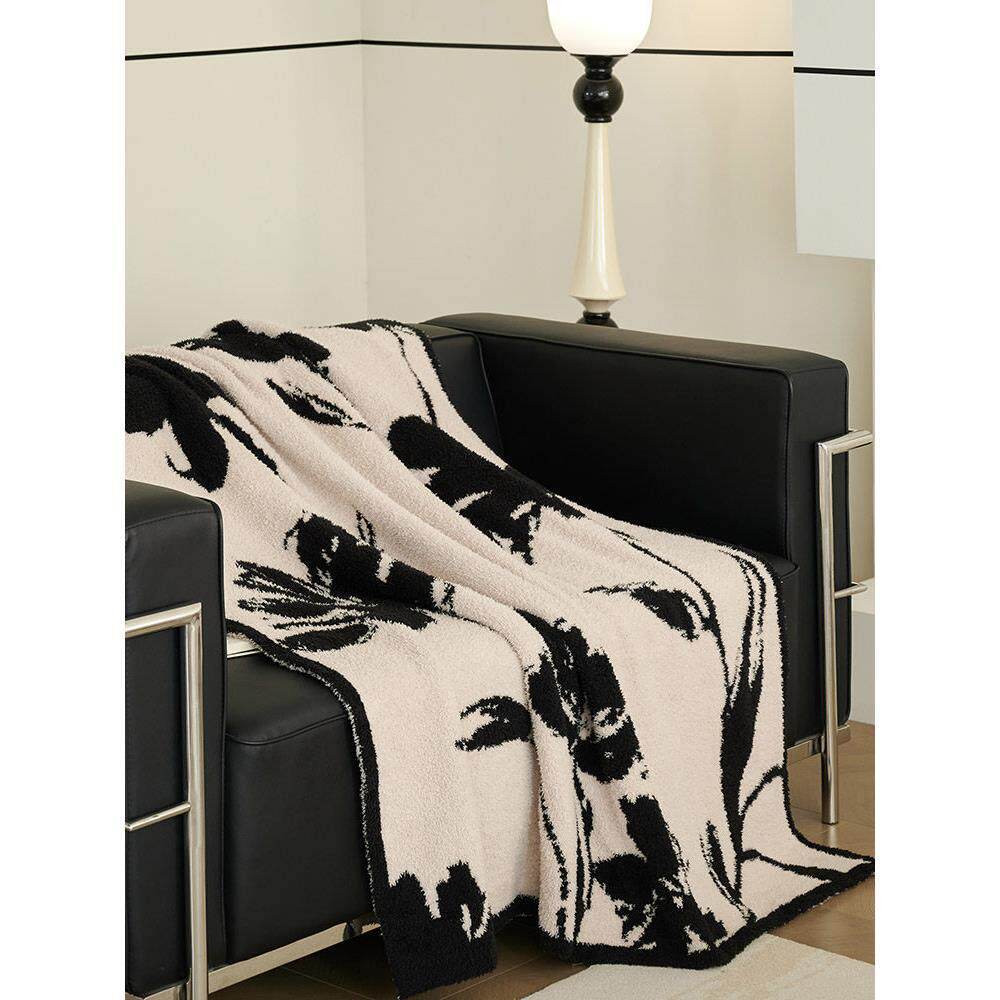 高级感半边绒针织毯卧室沙发飘窗盖毯加厚休闲办公室午睡毯灰红色