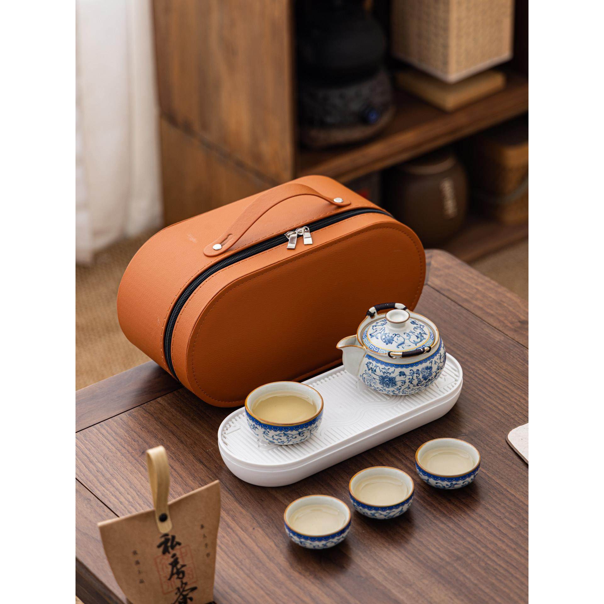 汝窑青花旅行茶具一壶三杯套装便携防烫户外功夫泡茶壶快客杯茶杯,餐饮具,旅行茶具,淘宝优惠券,粉丝福利购,淘宝优惠卷