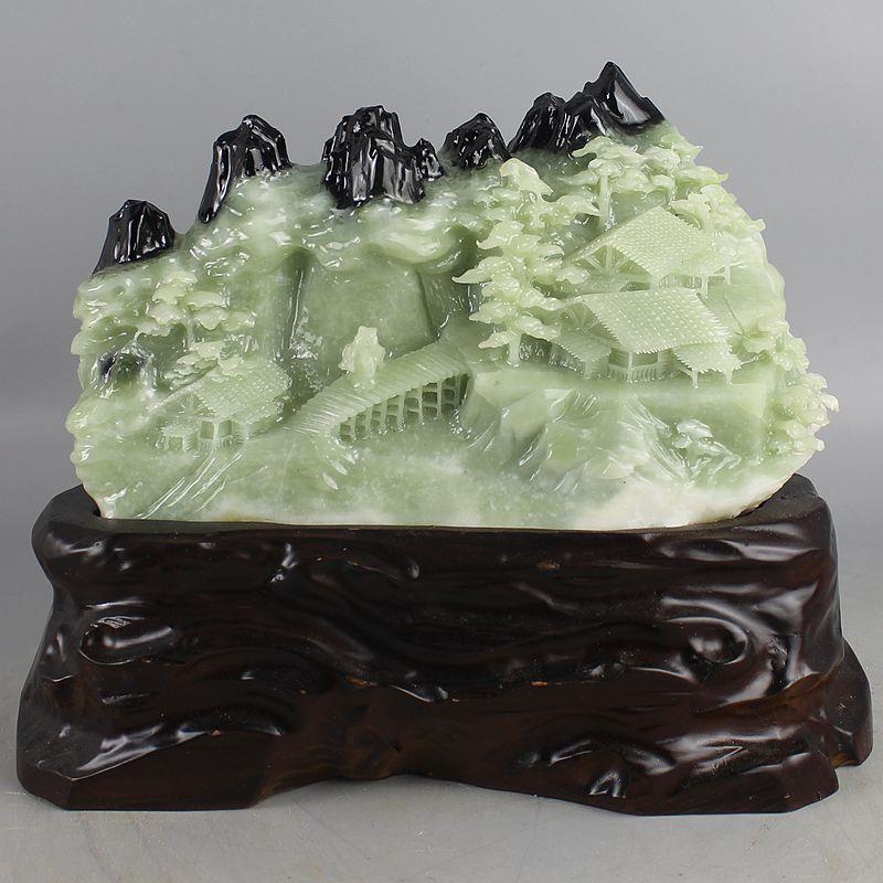 天然玉石摆饰岫玉山水摆件岫岩花玉山水世外桃源玉石家居客厅摆件