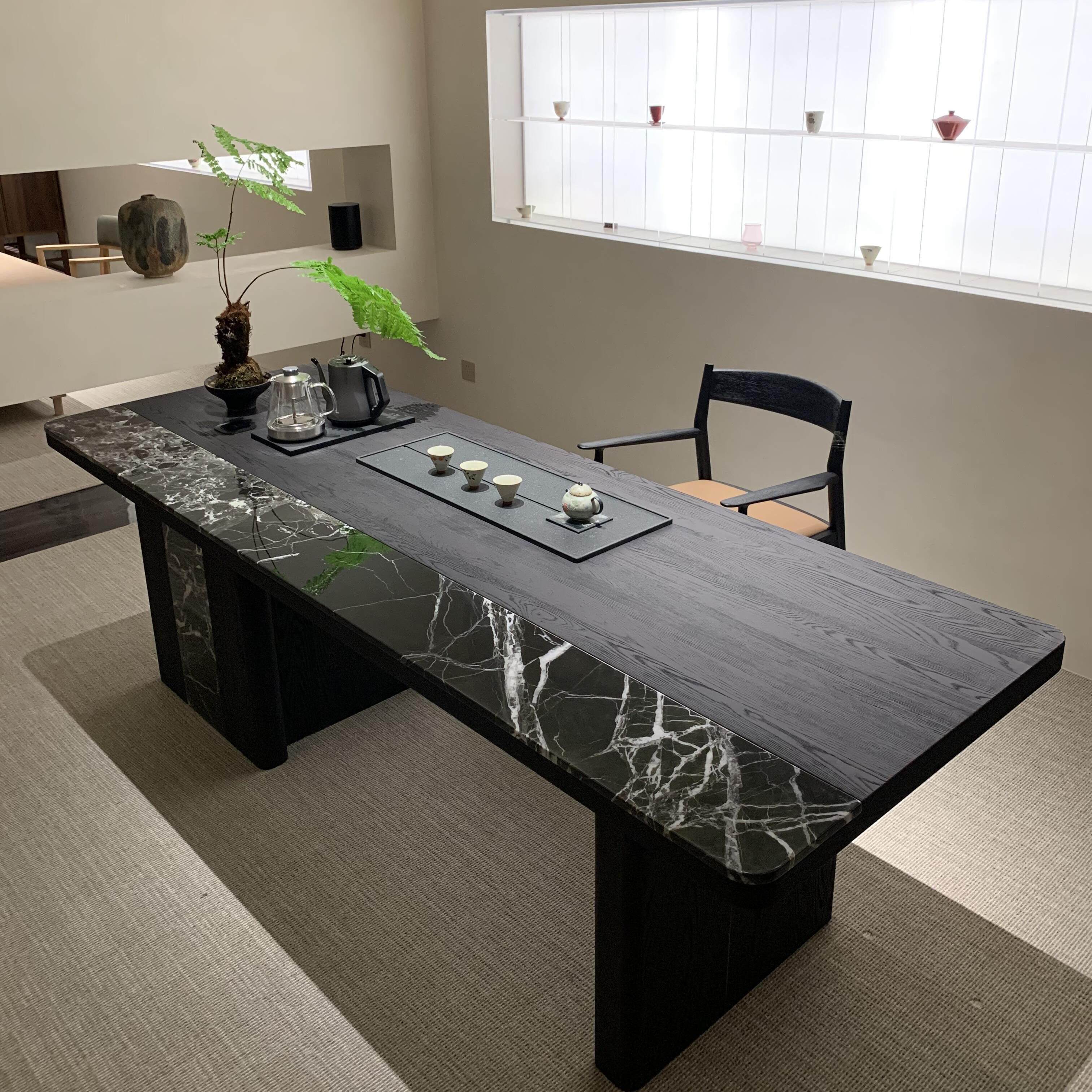 意式轻奢大理石茶桌设计师款家用客厅岩板实木茶台2025新款泡茶桌