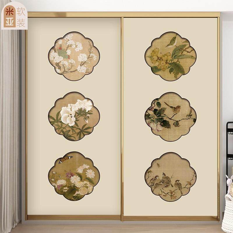 古画卧室衣柜装饰贴画玄关老柜子木推拉移玻璃门贴纸新款中式定制