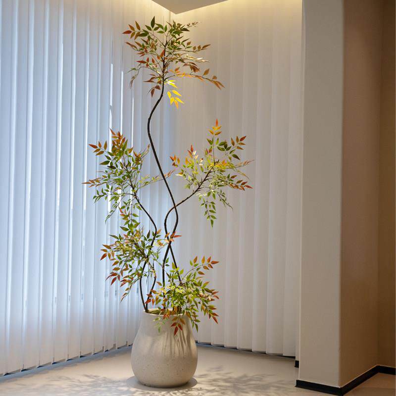 海虹景品彩色南天竹彷真绿色植物室内客厅阳台假树大型落地花盆栽
