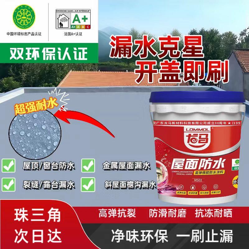 龙马屋面防水高弹橡胶防水涂料楼顶天面防水补漏裂缝漏水修补防水