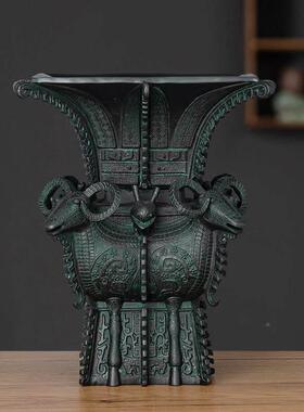 青铜四铜羊方尊鼎摆件仿青器办厅公室客桌面中式FVC装饰工艺品送