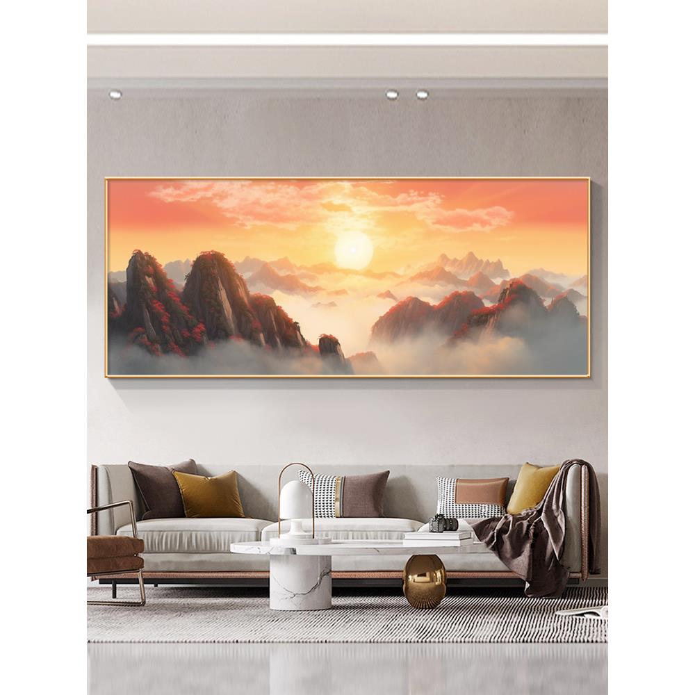 日出东方客厅东墙装饰画有山无水靠山图泰山日出沙发背景墙壁挂画