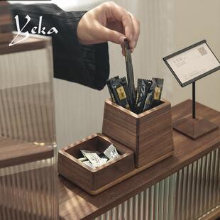 实木咖啡糖包器具吸管收纳筒餐具桌面吧台奶茶店商用搅拌棒收纳盒