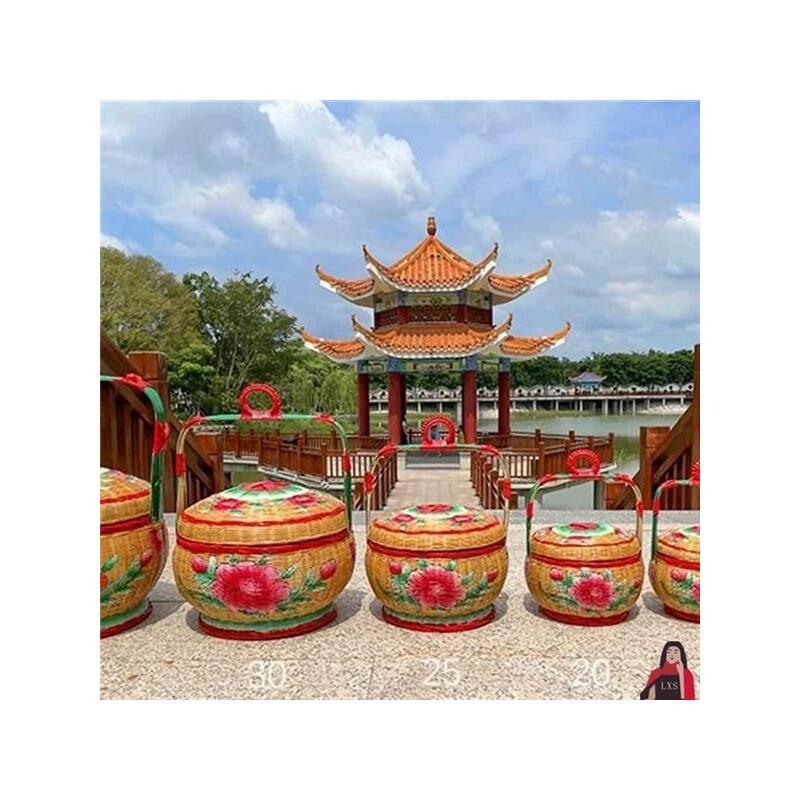 结婚过礼扁担竹篮两头青金字传统潮汕竹篮竹编花篮拜老爷竹花篮子