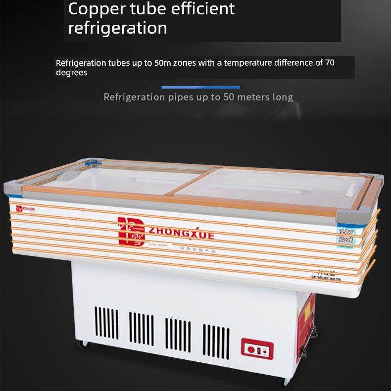 中雪卧式商用冷冻海鲜柜冷冻冷冻室冷冻烧烤岛式鲜肉展示柜铜管
