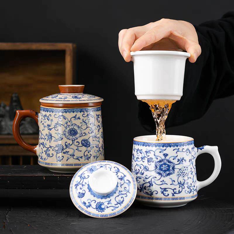 景德镇陶瓷杯茶水分离办公杯盖泡茶个人专用家用水杯礼品茶杯茶具