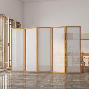 新中式实木屏风隔断入户正对门玄关遮挡可折叠移动半透乔其纱茶室