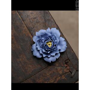 潮州国花蓝牡丹手揉陶瓷花家居小摆设装饰香