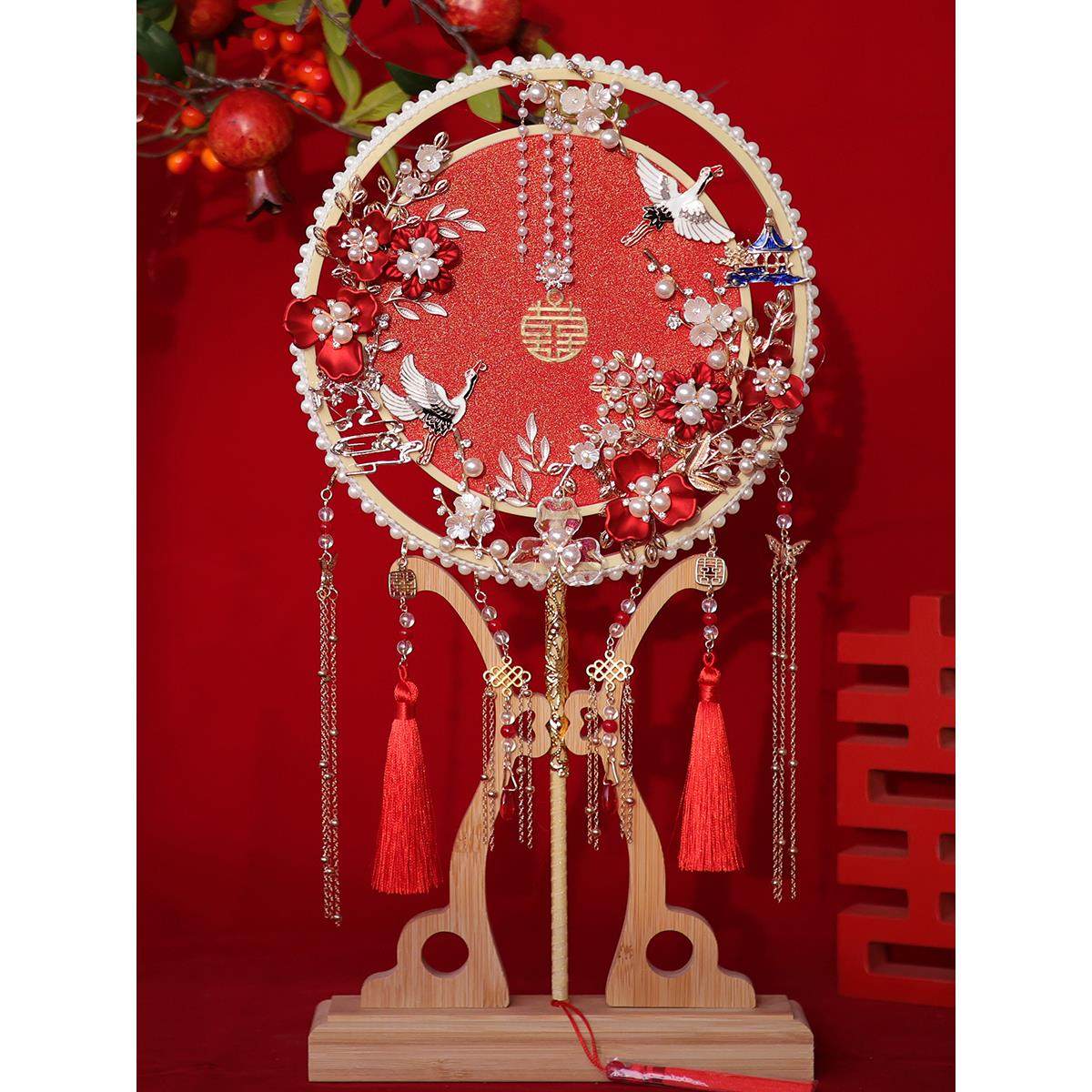 高级双面双色秀禾服扇子中式新娘喜扇结婚团扇diy材料包手工成品,家居饰品,工艺扇/团扇/喜扇/折扇,淘宝优惠券,粉丝福利购,淘宝优惠卷