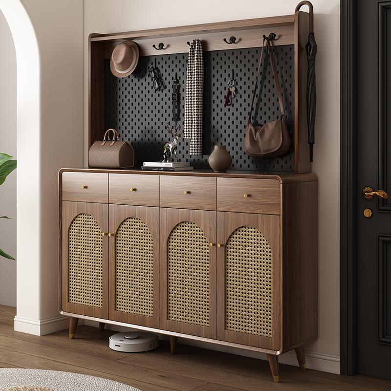 中式进门鞋柜玄关柜一体简约现代衣帽柜组合家用门口挂衣架门厅柜