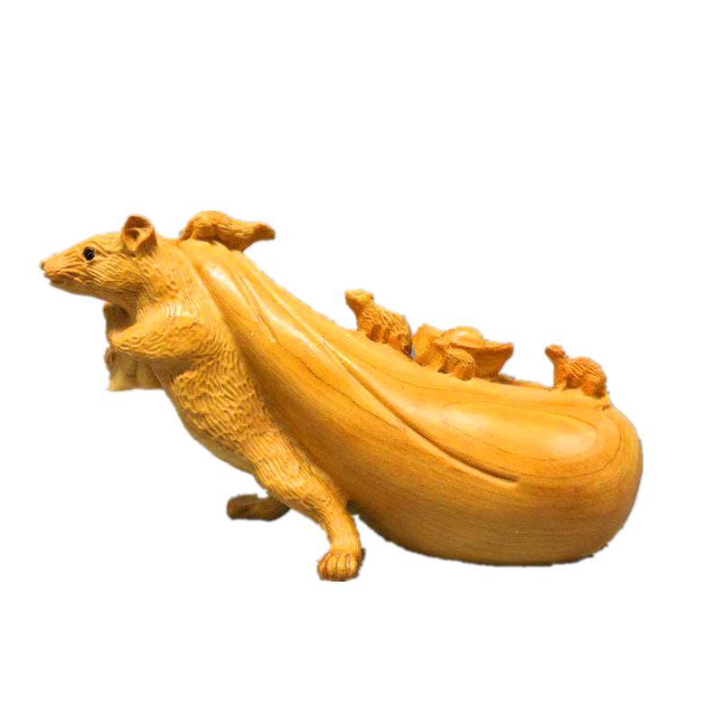 崖柏黄杨木鼠代代数钱实木生肖动物木雕摆件文玩手把件茶宠工艺品