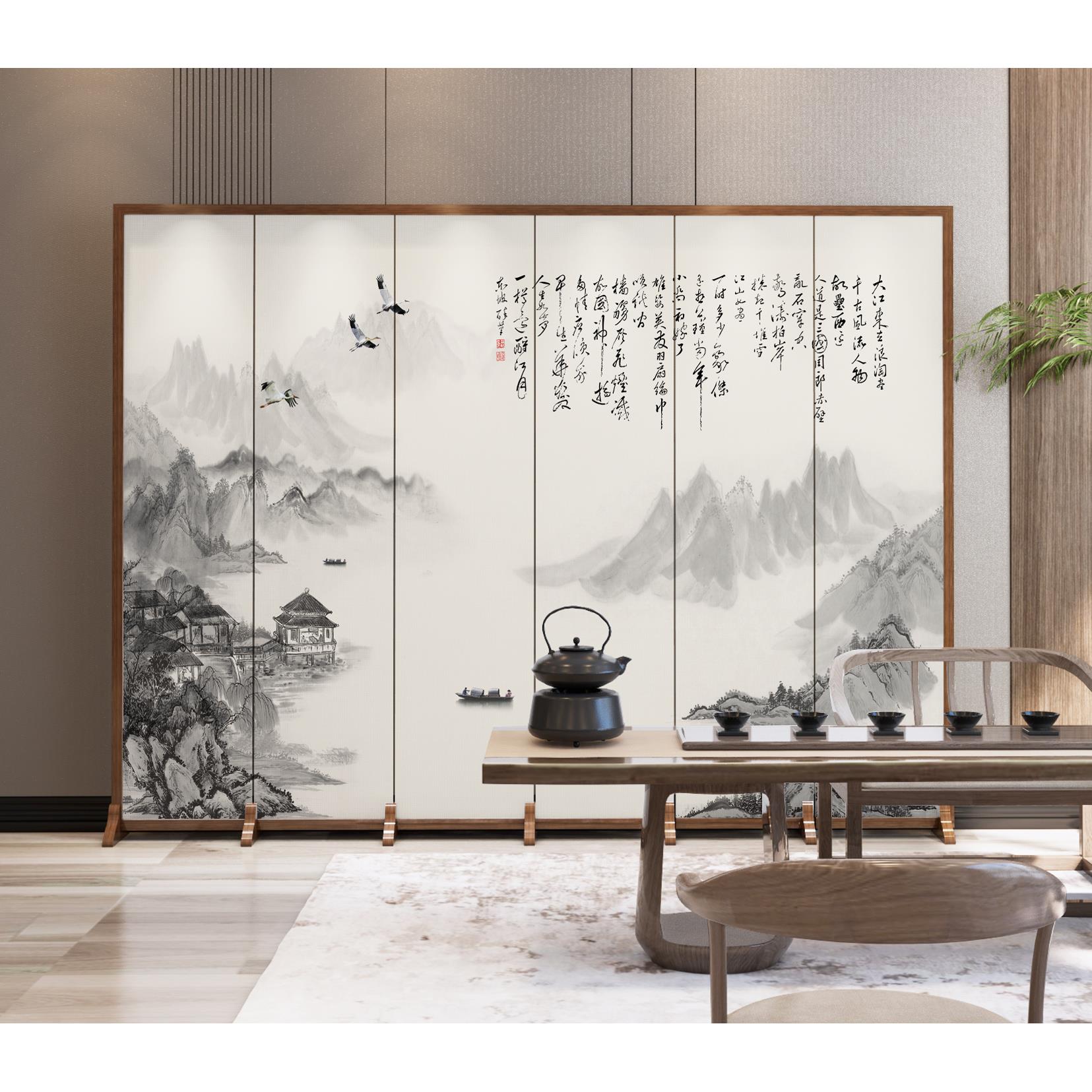 中式屏风隔断客厅办公折叠移动简约现代轻奢卧室遮挡办公室折屏