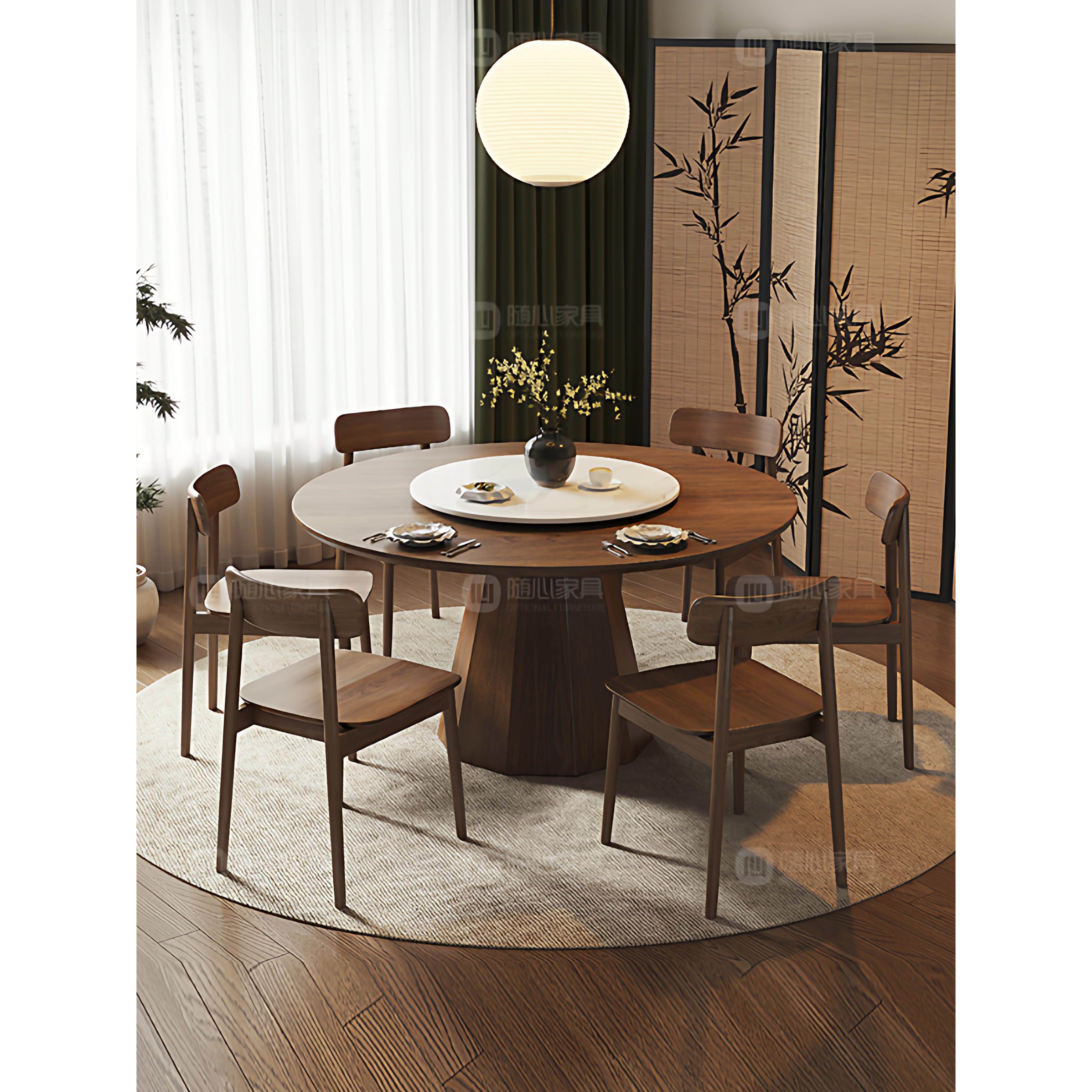 黑胡桃木实木餐桌椅组合现代简约家用饭桌圆桌全实木岩板转盘餐桌