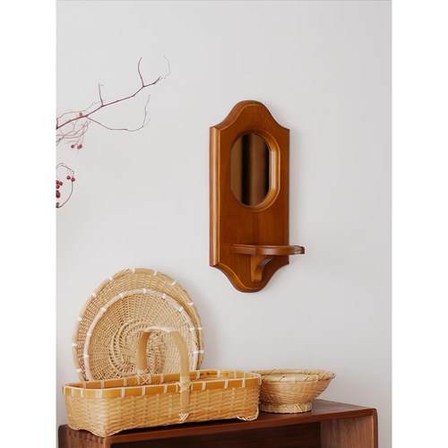 法式壁挂烛台中古墙面装饰镜子实木香薰置物架咖啡厅玄关摆件商用