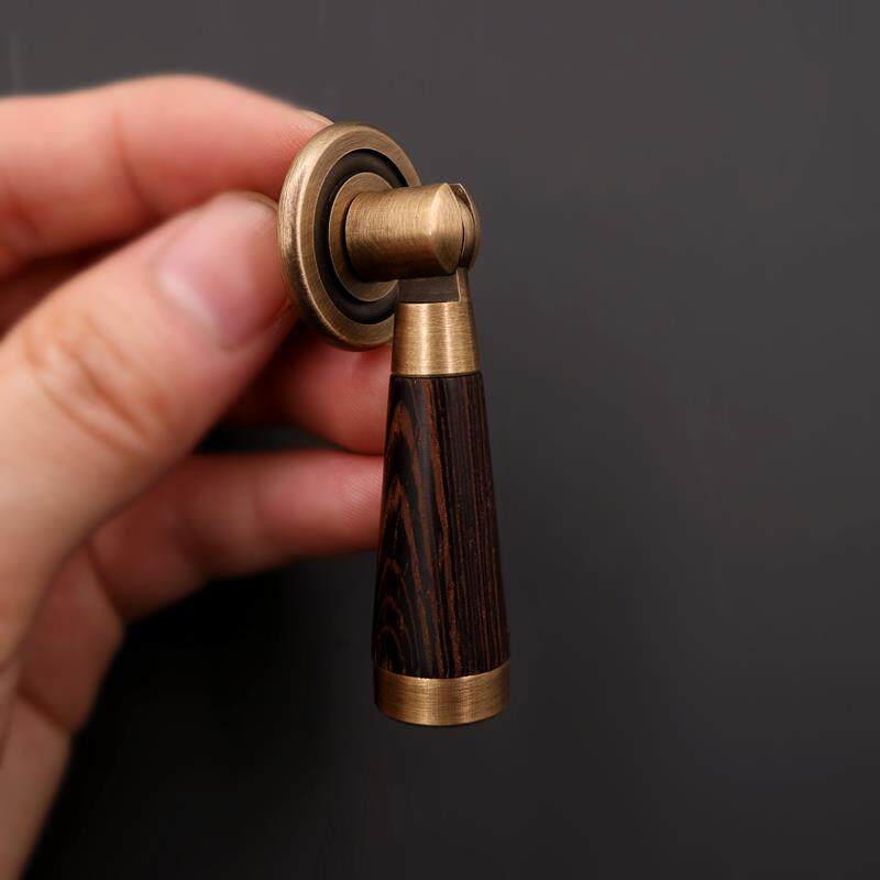 中式纯铜现代简约全铜衣柜门红木把手实木吊坠圆棒原木拉手黄古铜