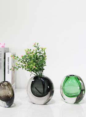 简约北欧创意小巧厚水晶玻璃花瓶花器样板房家居软装饰品摆件
