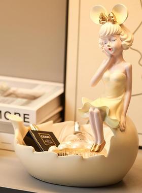 树脂托腮兔女郎女孩收纳果盘两用工艺品玄关摆件装饰品礼品家居