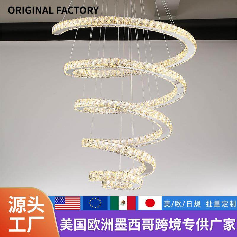 旋转楼梯别墅公寓复式客厅智能水晶LED长吊灯展厅大堂灯具售楼部