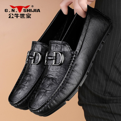 公牛世家豆豆鞋男真皮官方旗舰店