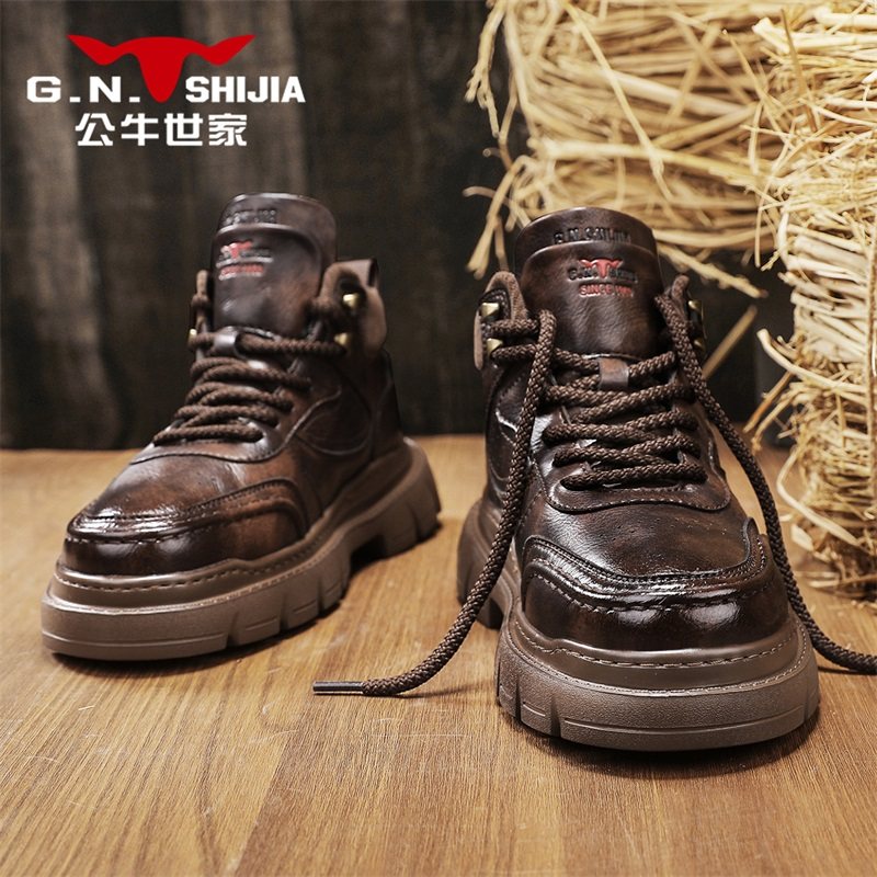 公牛世家男鞋2026新款秋冬季超火爆款高帮马丁靴男士潮工装登山鞋