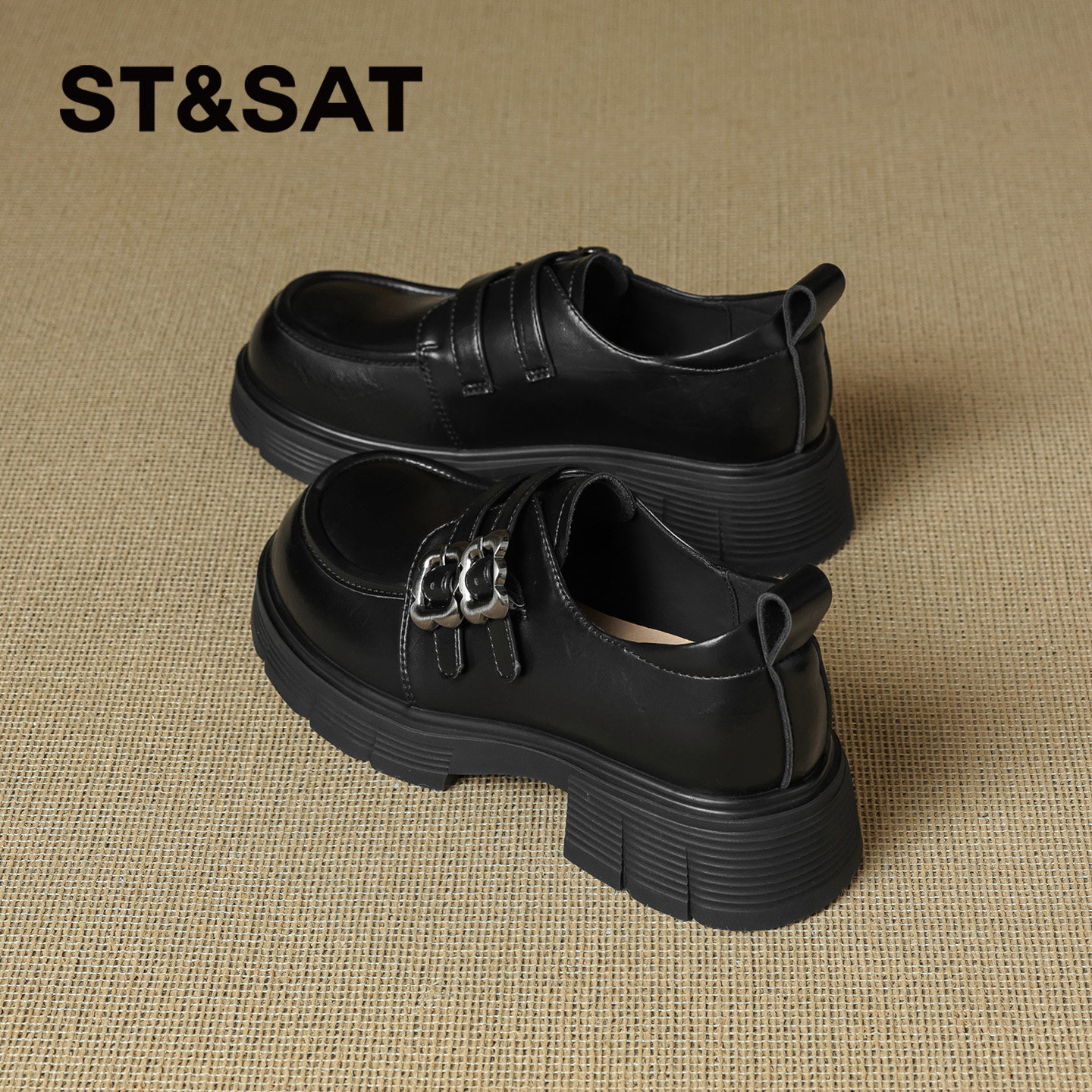 星期六厚底乐福鞋女2026新款双扣带小皮鞋时尚百搭增高通勤休闲鞋,女鞋,乐福鞋（豆豆鞋）,淘宝优惠券,粉丝福利购,淘宝优惠卷