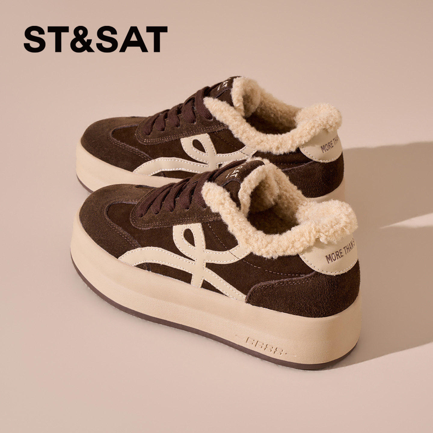 星期六加绒板鞋女2025新款冬季保暖小白鞋复古厚底增高休闲德训鞋