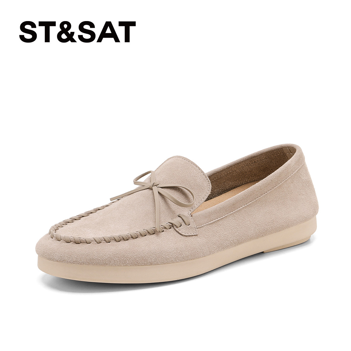 星期六真皮浅口单鞋女2026春季新款一脚蹬休闲鞋时尚通勤乐福鞋子