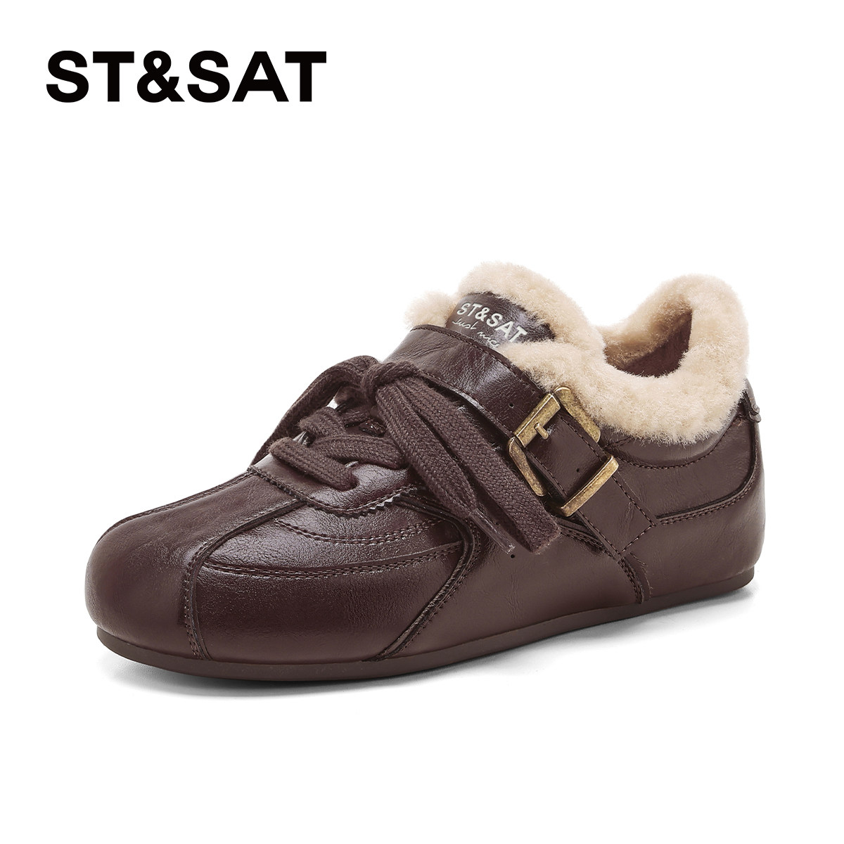 星期六时尚休闲女2025冬季新款百搭加绒加厚德训鞋皮带扣保暖平底,女鞋,德训鞋,淘宝优惠券,粉丝福利购,淘宝优惠卷