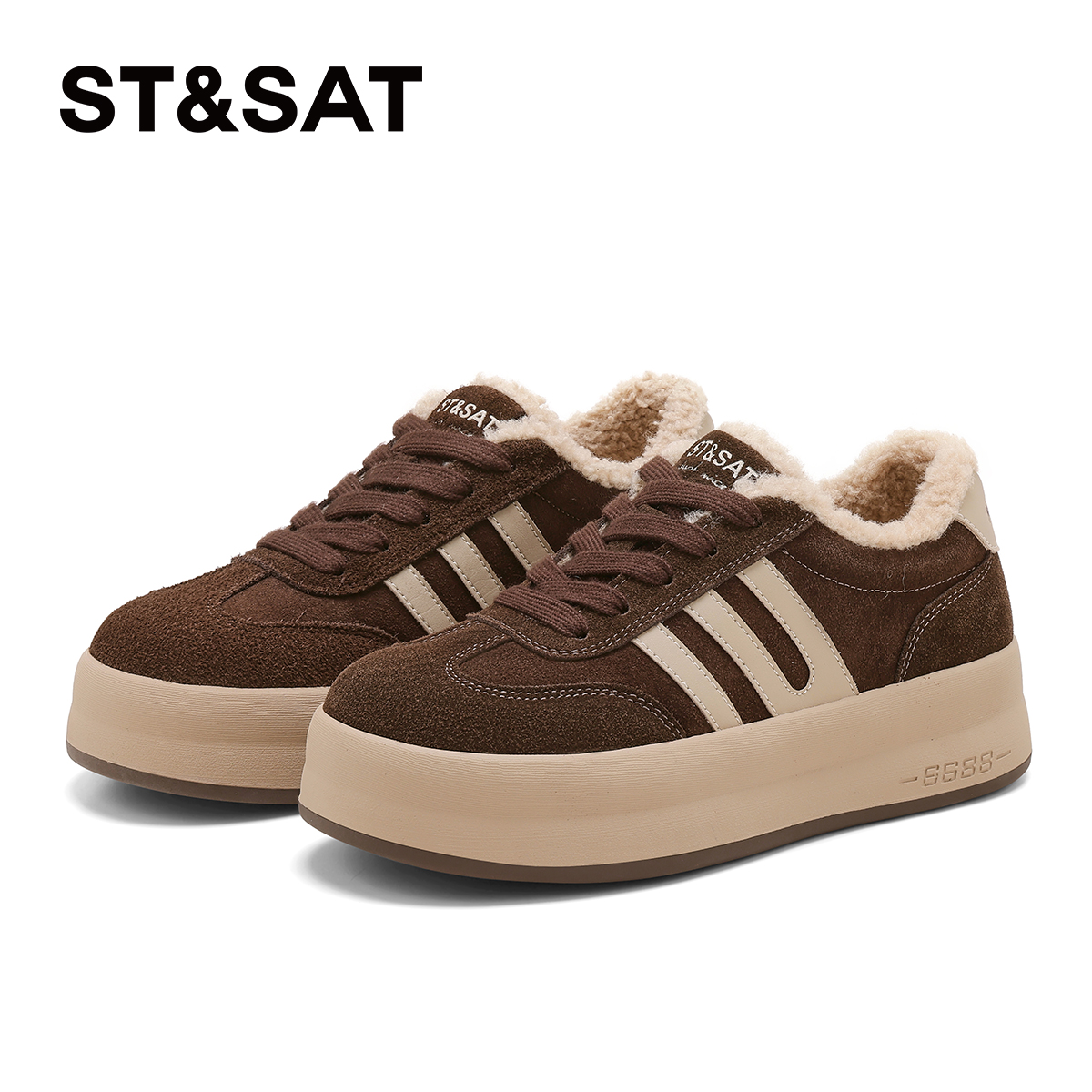 星期六冬季加绒小白鞋厚底增高