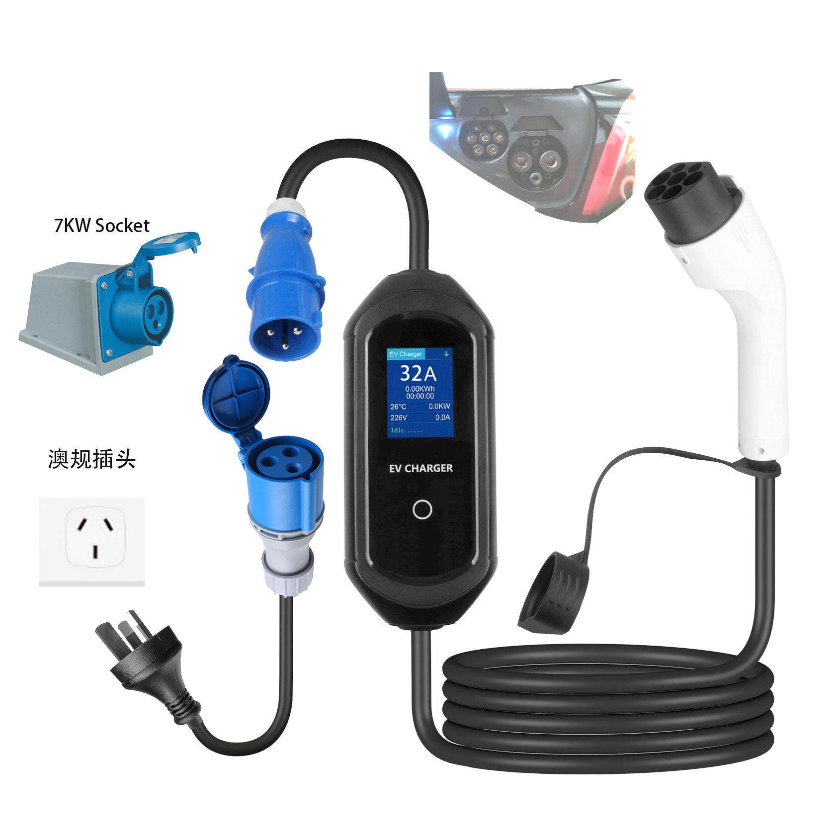 国标便携式CEE组合套装7KW新能源汽车GBT充电桩交流家用充电器