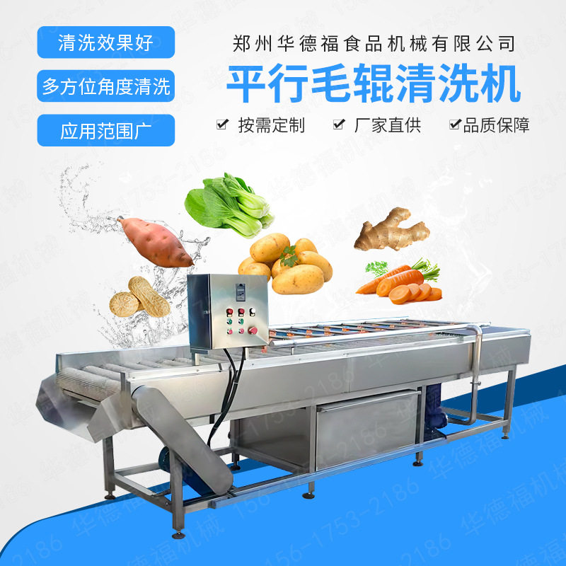 芒果连续式毛刷清洗机 平行毛辊清洗设备 商用型苹果清洗机器厂家