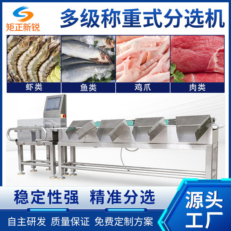 冷冻鱼虾肉生鲜流水线多级分选秤在线检重复检动态称重分选机智能