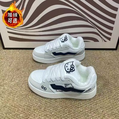 可爱kt猫板鞋冬季加绒新款面包鞋