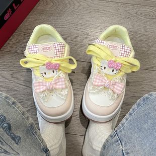 国潮小众Kitty猫厚底蝴蝶结面包板鞋女2025春秋新款百搭休闲鞋女