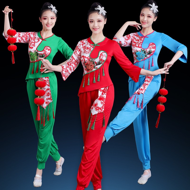 纤羽倩浔广场舞女2025新款喜庆腰鼓秧歌灯笼裤表演出民族风舞蹈服