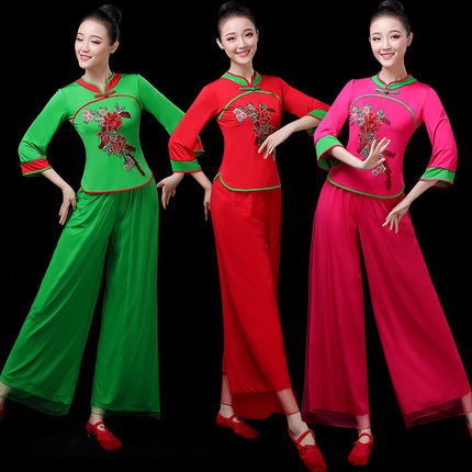 0018新款广场舞服饰中老年女扭秧歌舞蹈服伞舞表演服国风复古演出