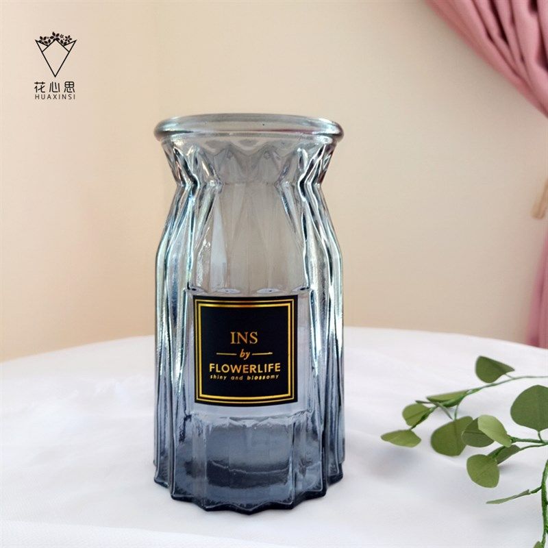 玻璃花瓶彩色透明水培富贵竹百合条纹花瓶客厅插花摆件,鲜花速递/花卉仿真/绿植园艺,花瓶,淘宝优惠券,粉丝福利购,淘宝优惠卷