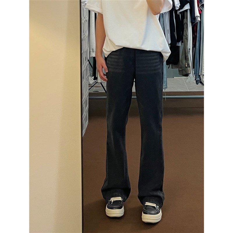 布老哥Blog 复古水洗黑灰色牛仔裤显瘦垂感小微喇直筒裤百搭K660