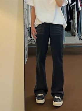 布老哥Blog 复古水洗黑灰色牛仔裤显瘦垂感小微喇直筒裤百搭K660