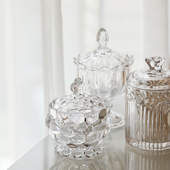 安娜系列小糖果罐水晶透明首饰盒储物罐 浪漫浮雕玻璃罐 米诺 欧式