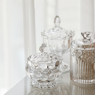 米诺 欧式浪漫浮雕玻璃罐 安娜系列小糖果罐水晶透明首饰盒储物罐