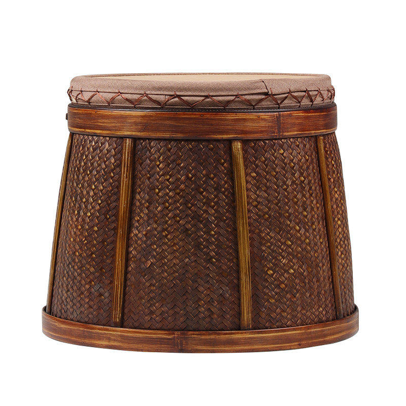 榻榻米蒲团布艺双面凳竹编复古收纳茶几凳功夫茶道多功能围棋琴凳