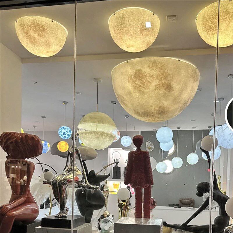 月球浮雕石膏半圆球形月亮灯吸顶灯卧室餐厅星球灯网红工装定制