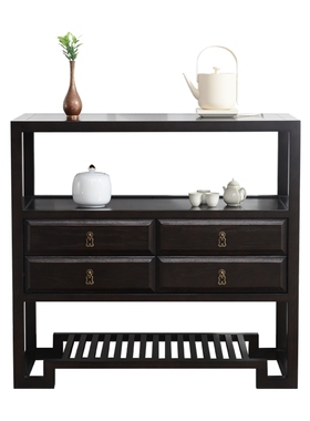 弘麦新中式实木茶水柜矮柜茶桌边柜茶具收纳柜储物柜禅意茶叶柜