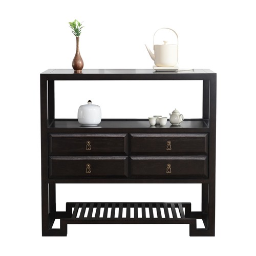 弘麦新中式实木茶水柜矮柜茶桌边柜茶具收纳柜储物柜禅意茶叶柜